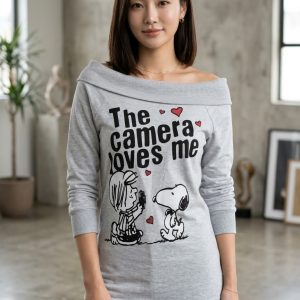 Grey Graphic Off-Shoulder Top